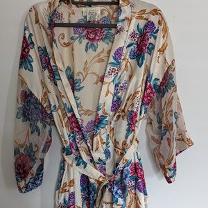 Vintage Women's Dentelle Lingerie Robe in Cream with Floral OS